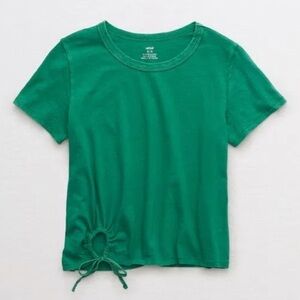 Aerie Vintage T-Shirt Green Tie Tee Cotton Small Boxy Short 90's Y2K Distressed